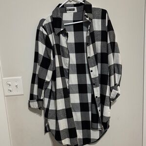 Black and White Buffalo Check Button-Down Shirt
